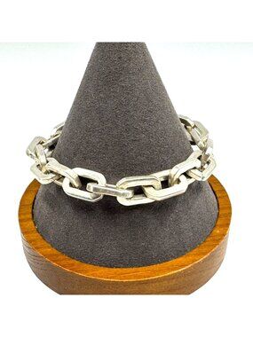 VTG Solid Sterling Silver 925 Heavy Oval Link Chain Bracelet Size 8" Length